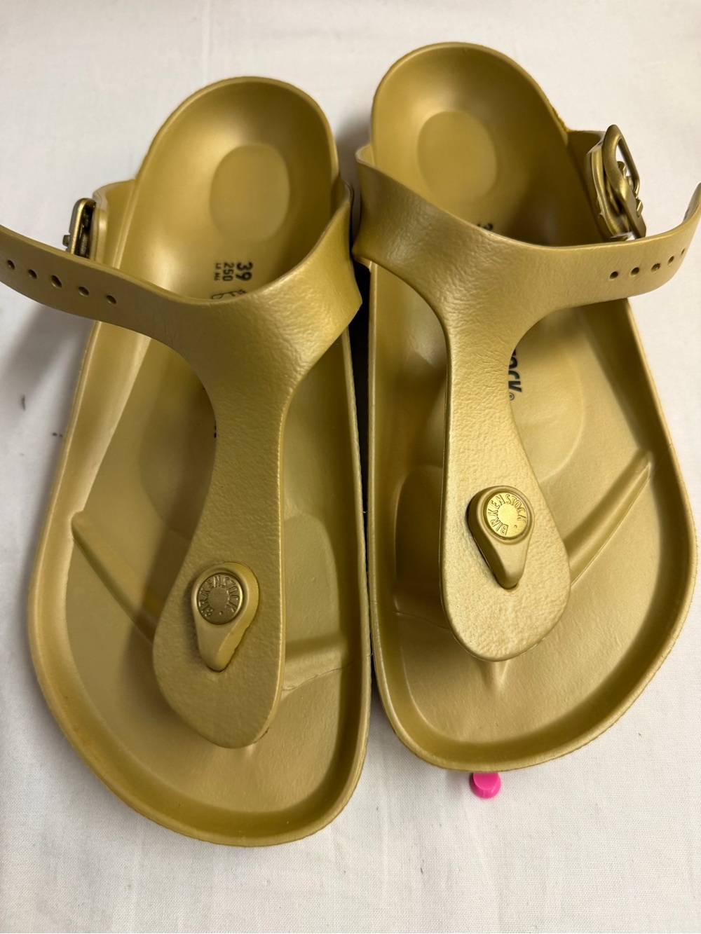 Birkenstock Metallic Gold T-Strap Women’s Sandals